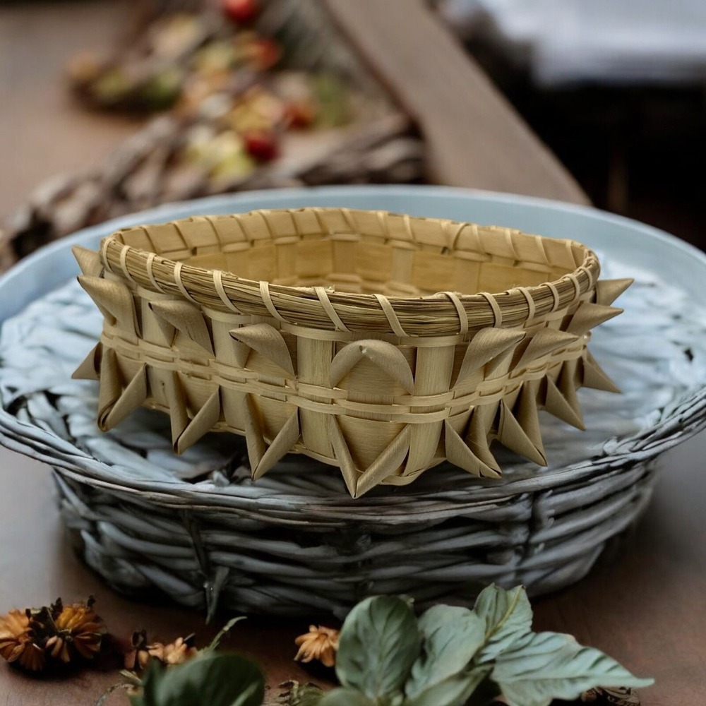 Native American Basket 7" Square Pointed Napkin Holder Trinket Cabin Decor